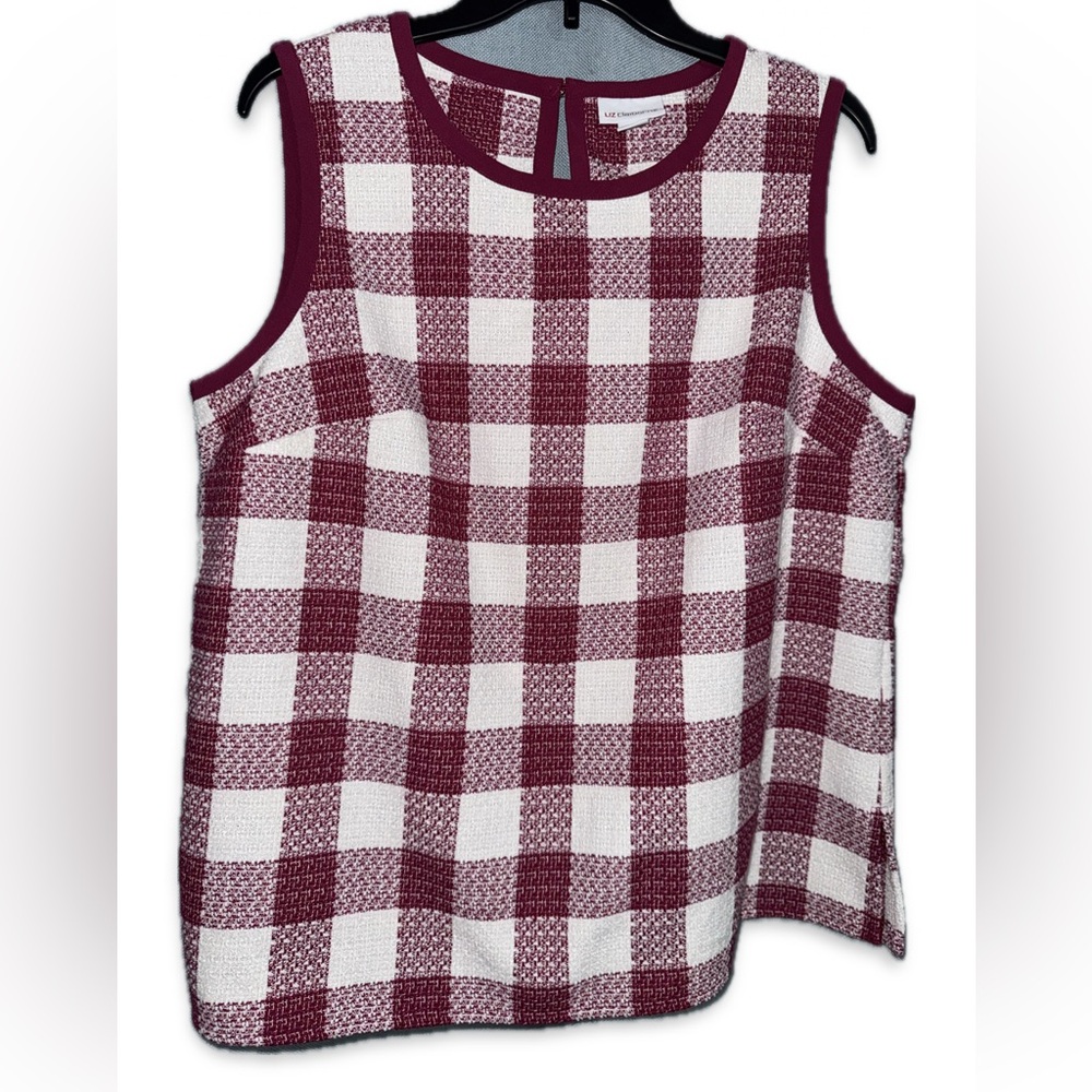 Liz Claiborne LIKE NEW White & Burgundy Plaid Tank size L